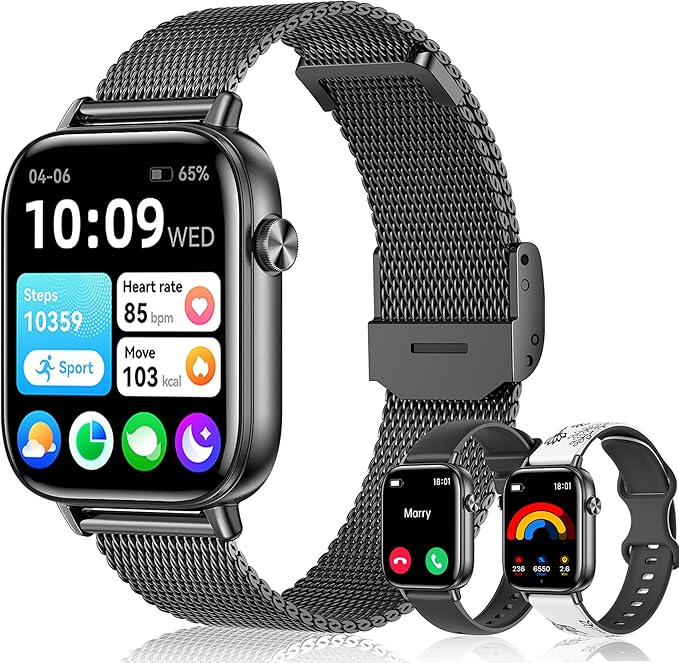 Smart Watch for Men Women (Answer/Make Calls) 1.83" HD 3 Bands Smartwatch Compatible Android iPhone Phones with Fitness Step Tracker/Heart Rate/Sleep Monitor, 120+ Sports Modes IP68 Waterproof, Black