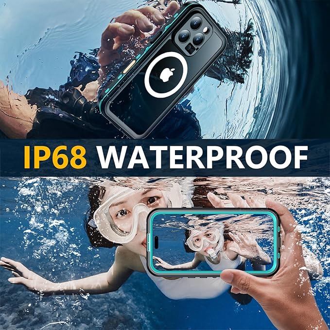 Red2Fire for iPhone 16 Pro Max Case Waterproof, [Built-in Screen Protector & Camera Protector][Compatible with MagSafe][Full Body Shockproof][IP68 Waterproof][Dustproof] Phone Case 6.9" Blue/Clear