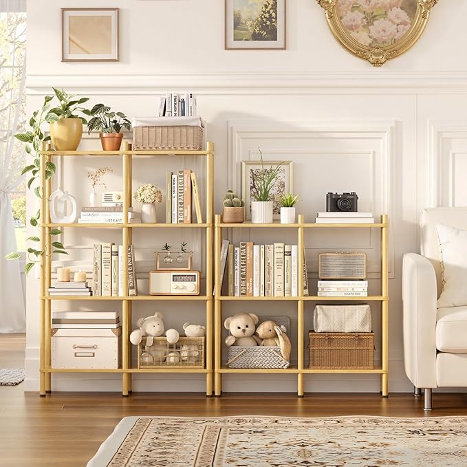 4 Tier Bookshelf, Bamboo Bookcase with Shelves, 8 Open Display Bookshelves Storage Organizer, Industrial Book Shelf Standing Shelf Unit for Bedroom, Living Room, Bathroom, Home Office