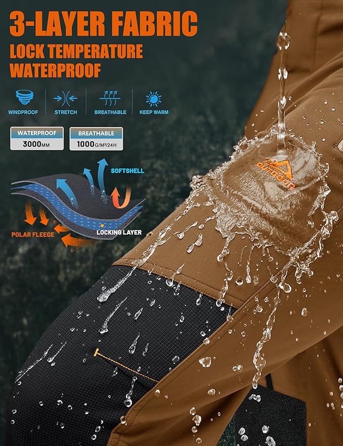 TACVASEN Men's Snow Ski Pants Fleece Lined Winter Pants for Men Water Resistant Thermal Snowboard Hiking Hunting Work