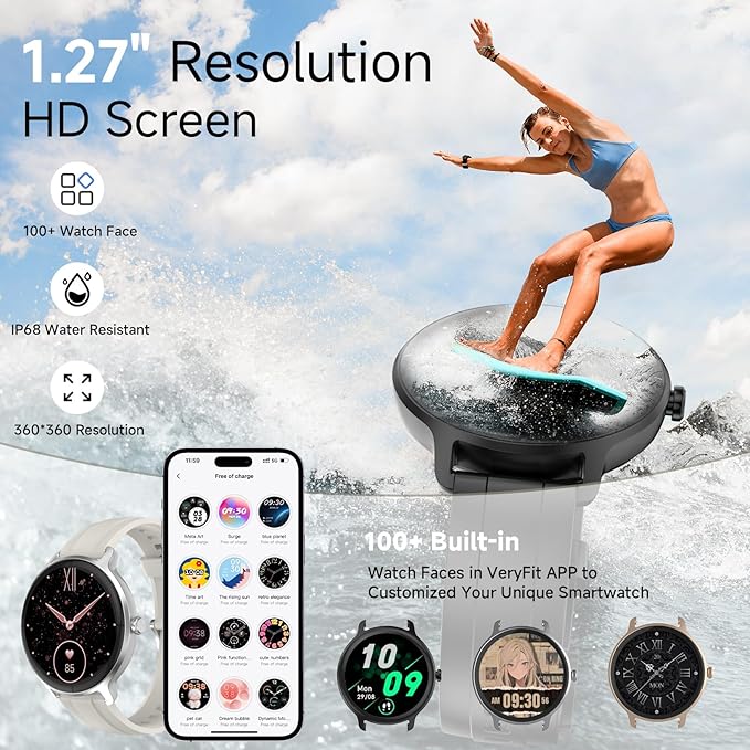 Smart Watches for Women Men 1.27" HD Fitness Tracker with Heart Rate/Sleep/Step/SpO2 Monitor, IP68 Waterproof Watch for Android iOS (Off White)