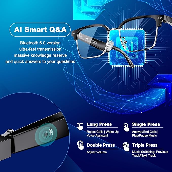 AI Smart Glasses for Women and Men, Bluetooth Sunglasses with Chat GPT and 164 Languages , Translation Glasses with Color-Change Lens, Music Playback & Hands-Free Calls, UV & Blue Light Protection