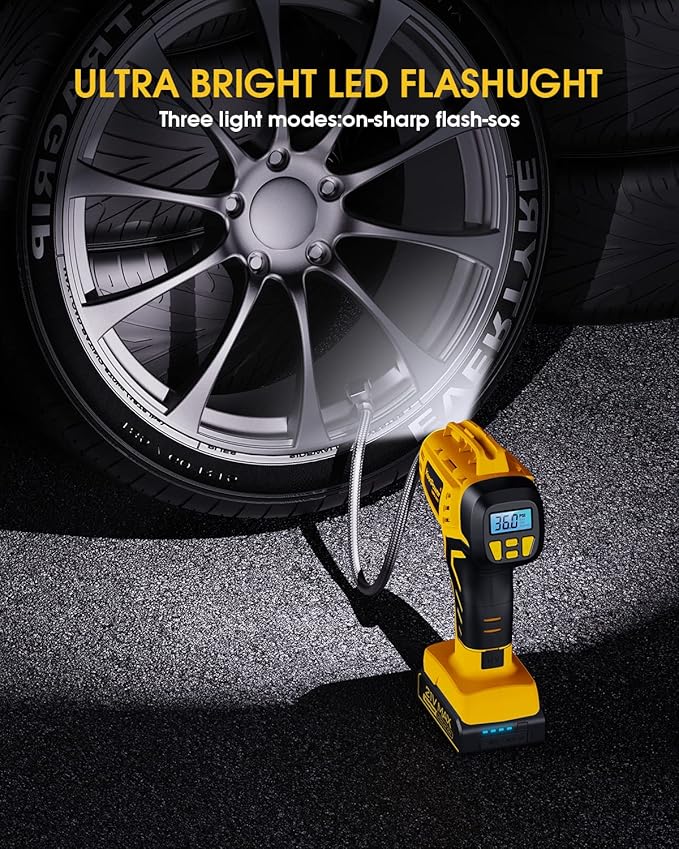 KeenPower Tire Inflator Portable Air Compressor - 2X Faster - 21V Rechargeable Battery Powered Handheld 160PSI Tire Inflator, Dual Power Supply Modes, Air Pump for Car Motorcycle E-Bike