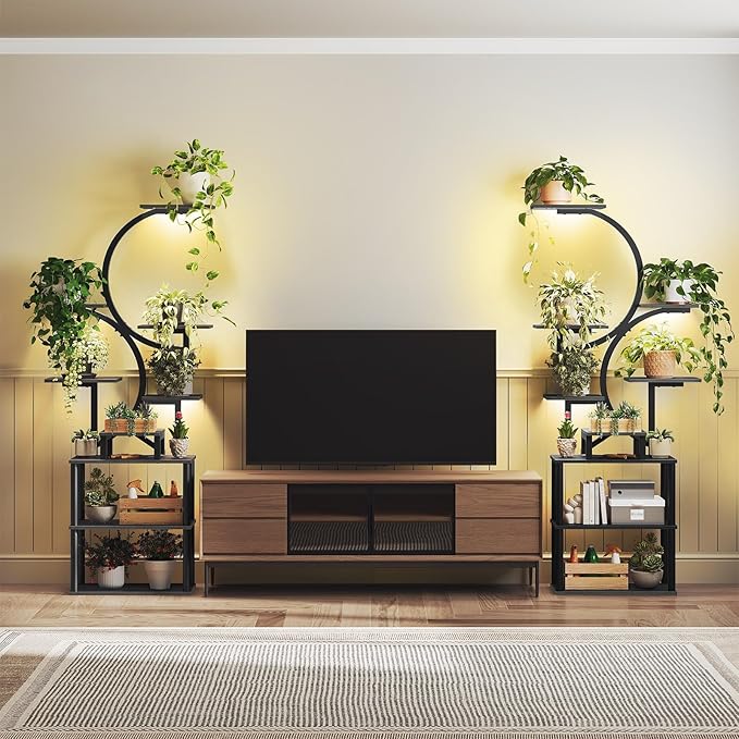 Plant Stand Indoor with Grow Lights, 9-Tier Metal Plant Stand, 69'' Tall Corner Display Shelf for Indoor Plants, for Living Room, Patio, Bedroom, Black PT01BB