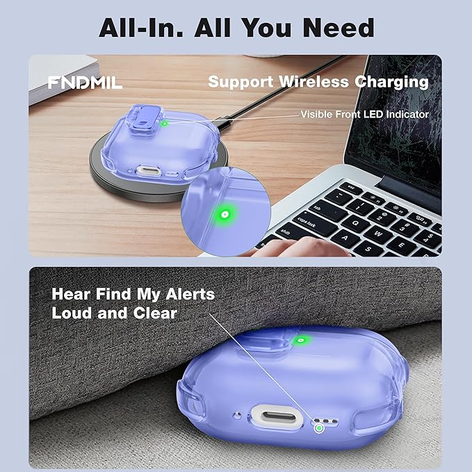 Clear Case for AirPods 4 Case Cover with [Lock Safety & Pop Up][Military Shockproof] Anti-Yellow Transparent Soft TPU Wireless Charging for AirPods 4th Generation Case with Keychain,Clear Blue