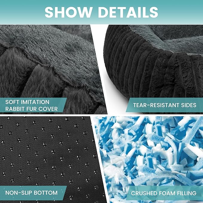 Dog Beds for Medium Dogs 32x24 Inch, Comfort-Sided Orthopedic Dog Bed Couch with Breathable Shredded Memory Foam, Faux Rabbit Fur Pet Bed, Non-Detachable, Non-Slip, Machine Washable