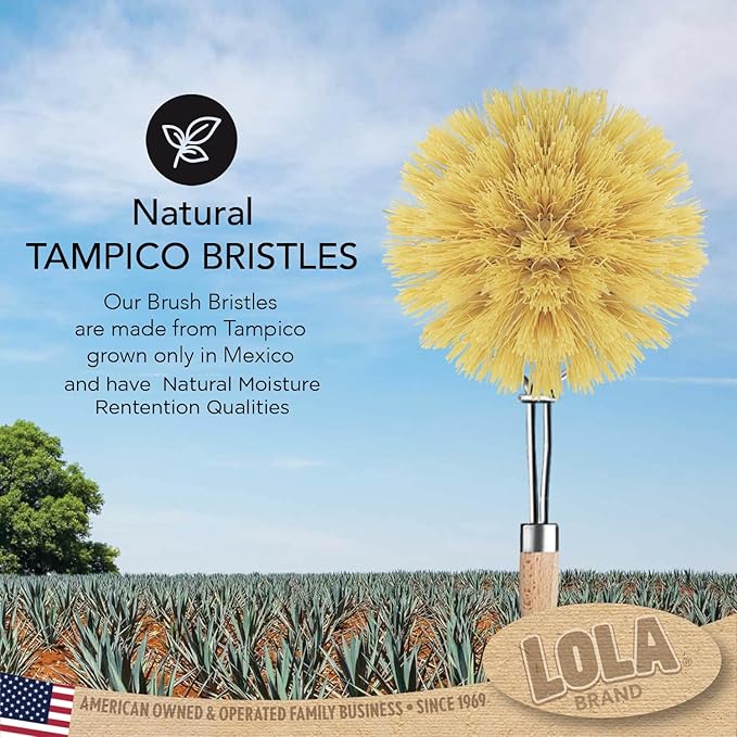 LOLA - The Original - Tampico Vegetable & Dish Wood Brush, 6 Pack, 3" Head, Sustainable, Tampico Bristles, Easy Head Only Replacement