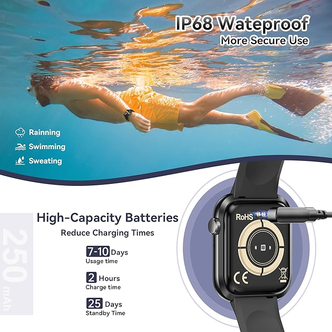 Smart Watch for Men Women(Answer/Make Call), 1.83" Fitness Watch with Heart Rate/Blood Pressure/Blood Oxygen, Pedometer, Sleep Tracker,120+ Sport Modes, IP68 Waterproof Fitness Tracker for Android iOS