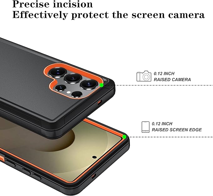 ONOLA Phone Case for Samsung Galaxy S25 Ultra Case with HD Screen Protector, Heavy Duty Shockproof & Dropproof 3-Layer Cover Phone Case for Galaxy S25 Ultra 6.9''，BlackOrange