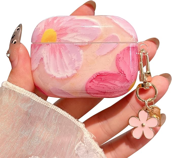 for AirPod Pro 3 Case 2025 Cute Aesthetic Flower for Women Girls Soft TPU Protective Cover with Keychain Compatible for AirPods Pro 3rd Generation (Pink IMD Floral)