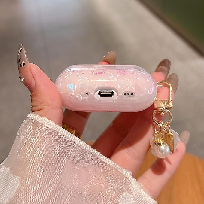 for AirPod 4 Case Cute Shell Pearl Ocean Design for Women Girls TPU Protective Cover with Keychain Compatible for AirPods 4th Generation (Glitter Jellyfish)