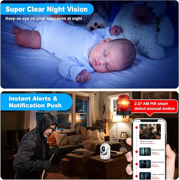2K Pan/Tilt Security Camera, WiFi Indoor Cameras for Home Security with AI Motion Detection, Pet/Dog/Baby Camera with Phone App, 2-Way Audio, 24/7, Siren, TF/Cloud Storage, 2 Pack