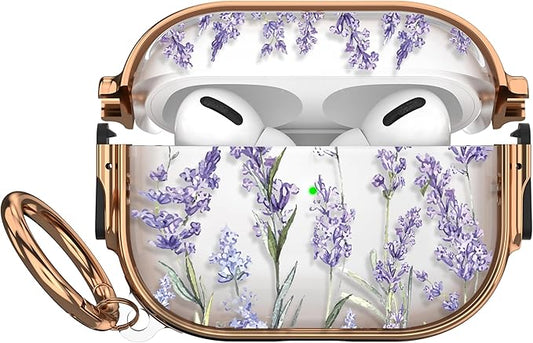 Maxjoy for AirPods Pro 3rd Generation Case with Lock, Clear AirPods Pro 3 Case Lock Protective Hard AirPod Pro 3 Cover for Women Men with Keychain for Airpod Pro 3rd Gen Cover 2025, Flower