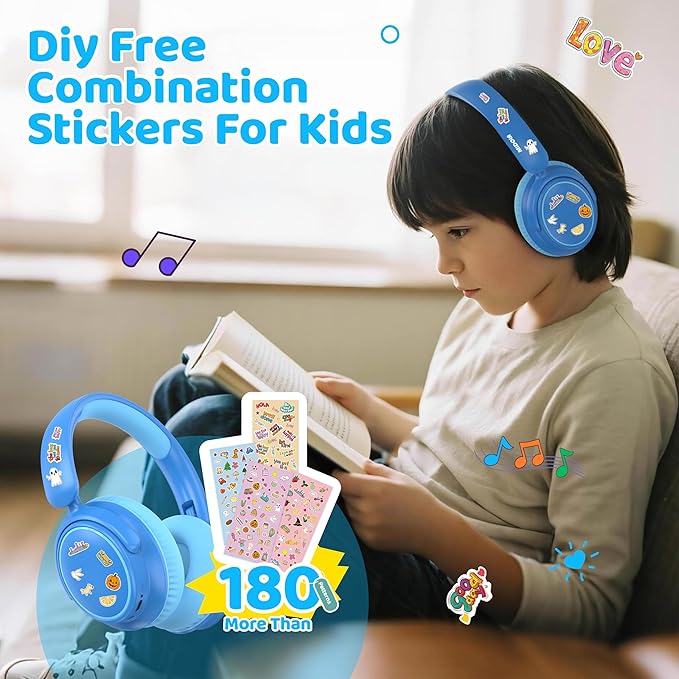 MIDOLA Kids Wireless Headphones Active Noise Cancelling Lightweight Bluetooth Headphone for Kid,Volume Limited 85/94dB Foldable Over-Ear Headset with Mic,68 Hours Playtime,for Toddler Child Blue