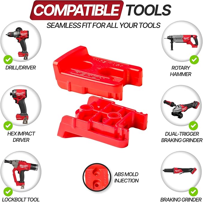 9 Pack Tool Holder for Milwaukee M18/18v Cordless Tools - Snap Fit Tool Organizer for Milwaukee Drill Holder, Under Shelf, Wall Mount w/Hardware for Easy Install.