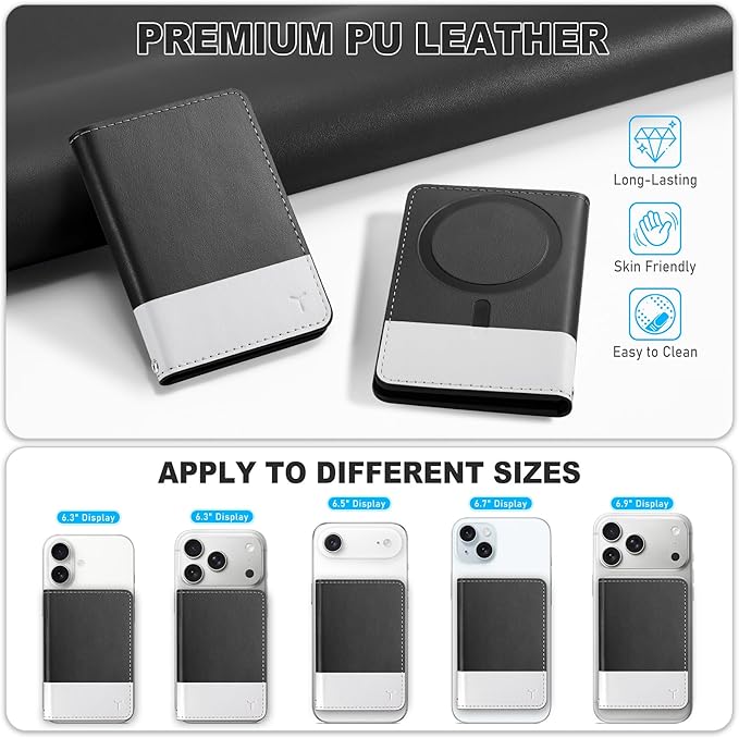 TUCCH for Magsafe Card Holder with Clear ID Window, Fit 6 Cards, RFID Blocking PU Leather Men Women Magnetic Phone Wallet for iPhone 17/16/15/14/13/12/Plus/Air/Pro/Pro Max Series, Black & White