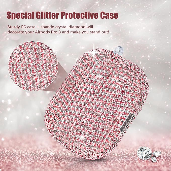 Bling Airpods iPods Pro 3 Case Cover 2025, VISOOM Rhinestone Airpods Pro 3 Cases Cute Glitter Jewelry Airpod iPod Pro3 Cases for Sparkly Apple AirPods iPods Pro 3rd Gen Case with Keychain for Women