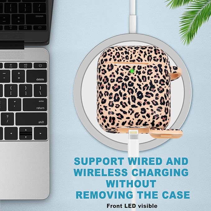 Cheetah Silicone Case Compatible with Airpods Case, Gawnock Soft Earpod Case Cover Flexible Compatible with Airpods 2nd/1st Generation Floral Print Cover for Women Girls with Keychain - Khaki Leopard
