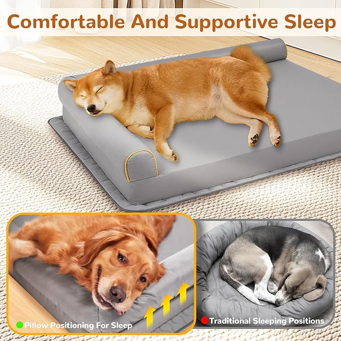 Dog Beds for Small Dogs Waterproof Orthopedic Puppy Bed Memory Foam Pet Bed with Anti-Slip Mat, Washable Dog Couch Indestructible (Grey)