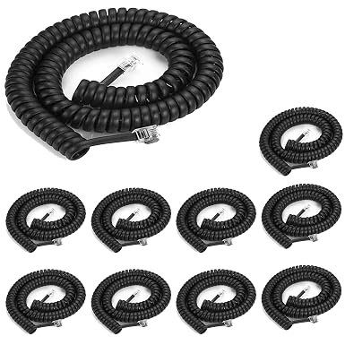 LanSenSu Phone Cord Landline8Ft Uncoiled / 1.4Ft Coiled Landline Phone Handset Cable RJ9 4P4C Telephone Accessory- Black (10pack)