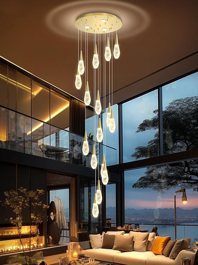 Modern Crystal Chandelier 16-Light Large Chandeliers for High Ceilings Gold Raindrop Chandelier Crystal Chandeliers for Staircase Villa Living Room Entryway