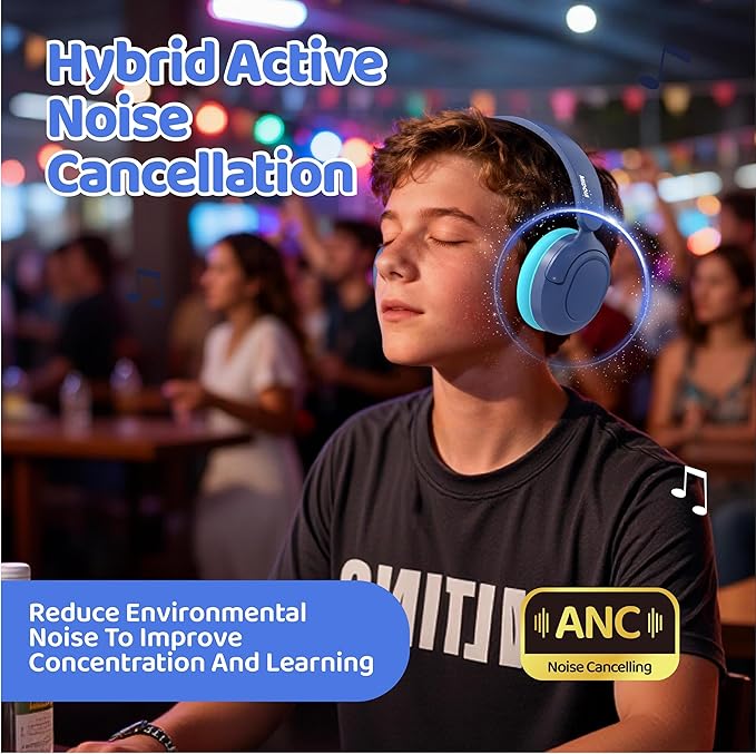 MIDOLA Kids Bluetooth Headphones Active Noise Cancelling Lightweight Wireless Headphone for Kid Volume Limited 85/94dB Foldable Over-Ear Headset with Mic,68 Hours Playtime,for Toddler Child Blue