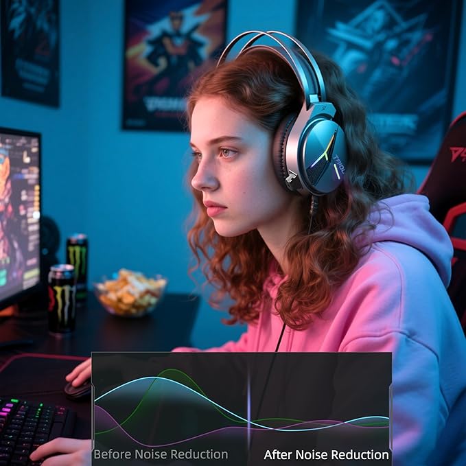 E-Gaming Level Headphone and Headset for PS5, PC and Laptop, 7.1 Surround Sound, Dual EQ & Noise Cancel, Lightweight, Low Latency, Over Ear Headphone (USB Type-A) THS309 Black