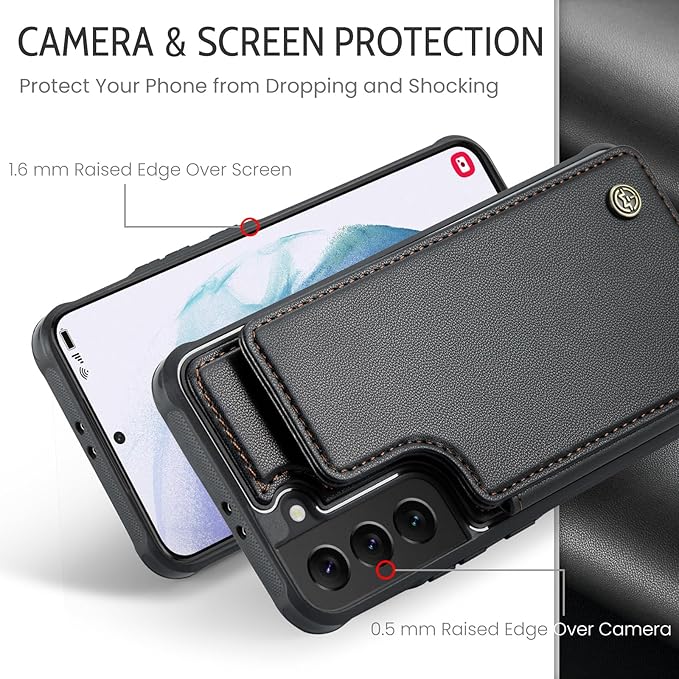 Bemal for Samsung Galaxy S21 Wallet Case with Card Holder, RFID Blocking, Shockproof Leather Kickstand for Men and Women, Durable Protective Phone Cover for 6.2", Black