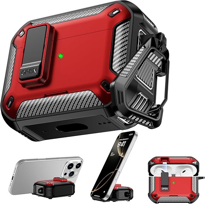 RFUNGUANGO Compatible AirPods Pro 2nd Generation Case with Phone Holder and Compatible Back Magnetic Suction Function, Suitable for AirPods Pro 2 Case, Red