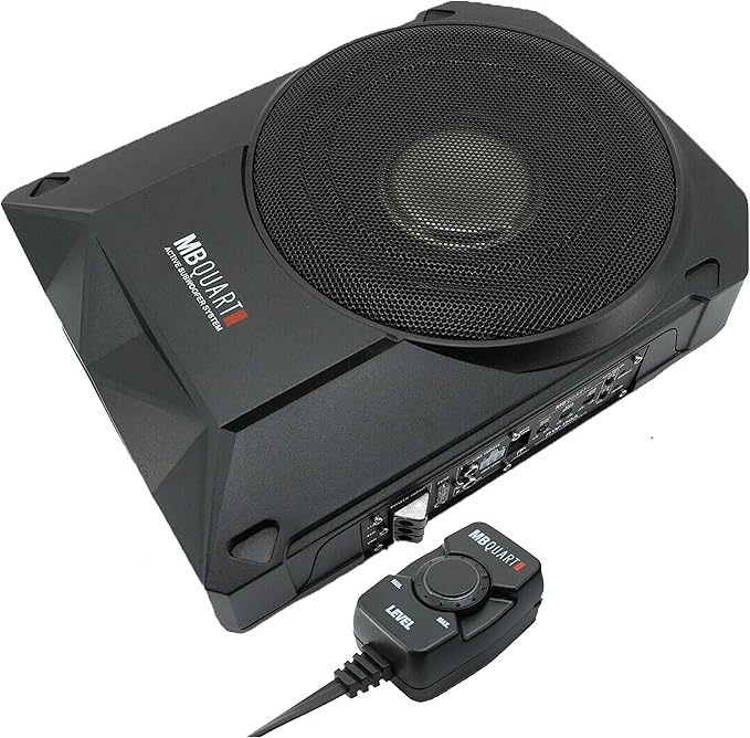 MB Quart RW-110A 800W Reference Series 10'' Slim Low Profile Compact Under-Seat 4-Ohm Active Powered Subwoofer Enclosure with Built in Amplifier for Car RV ATV - 3rd Gen, Black