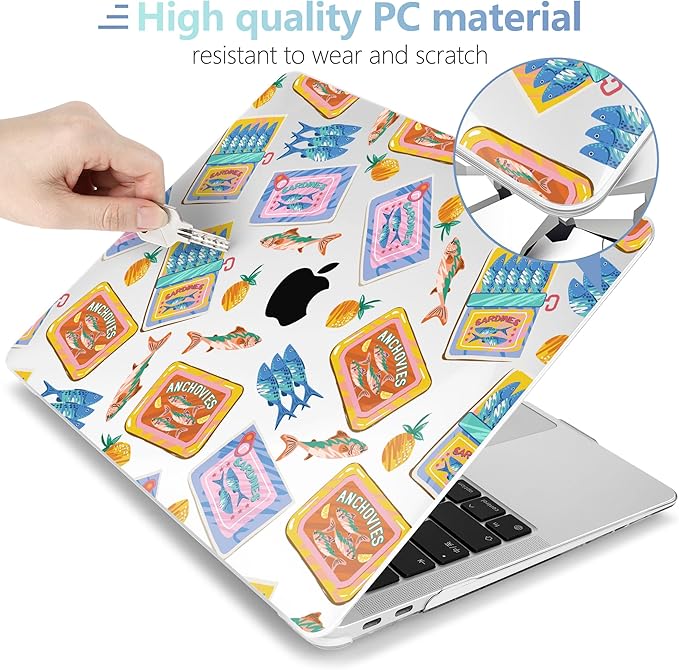 MEEgoodo for MacBook Air 13.3 inch Case 2021 2020 2019 2018 A2337 M1 A2179 A1932, Laptop Shell for MacBook Air M1 with Keyboard Webcam Cover & Trackpad Film & Type C Adapter,Colorful Sardines Fish