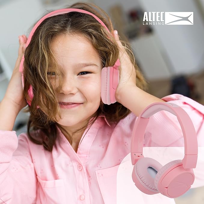 Altec Lansing - Kid Safe 2-in-1 Bluetooth Headphones, Safe Volume Limiting, Foldable Design, Enjoy Audio and Protect Your Child's Hearing (Pink)