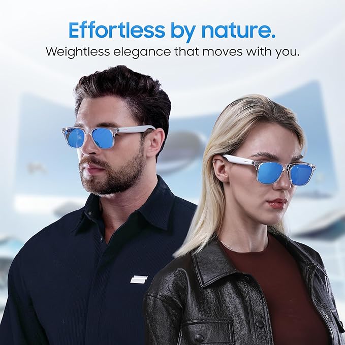 LIMU Gen 5 Smart Glasses, AI Glasses with Real-Time AI Interpreter - Open-Ear Bluetooth Glasses with Speakers for Calls & Music, Touch Control, Ice-Blue Lens Style, Premium Build for Women & Men