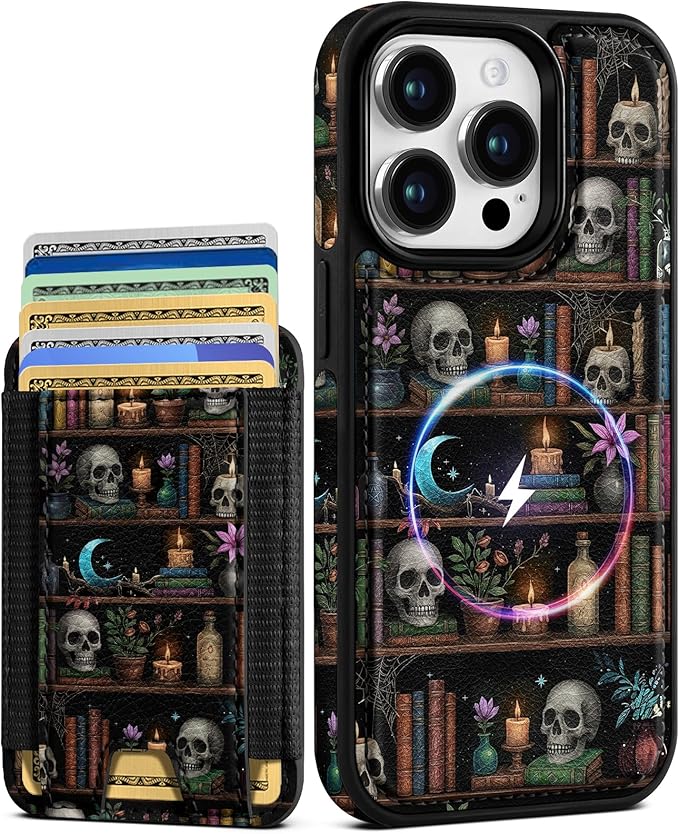 Shorogyt for iPhone 14 Pro Max Case Wallet - Fits 5 Cards, Compatible with Magsafe Detachable Magnetic Credit Card Holder Leather Cardholder Cute Phone Cover Women Girls for Apple 14 ProMax, Bookshelf