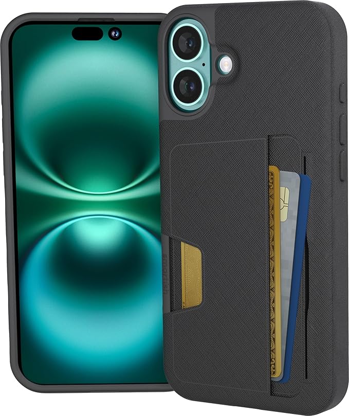 Smartish® iPhone 16 Plus Wallet Case - Wallet Slayer Vol 2 [Slim + Protective] Credit Card Holder w/Kickstand - Drop Tested Hidden Card Slot Cover Compatible w/Apple iPhone 16 Plus - Black Tie Affair