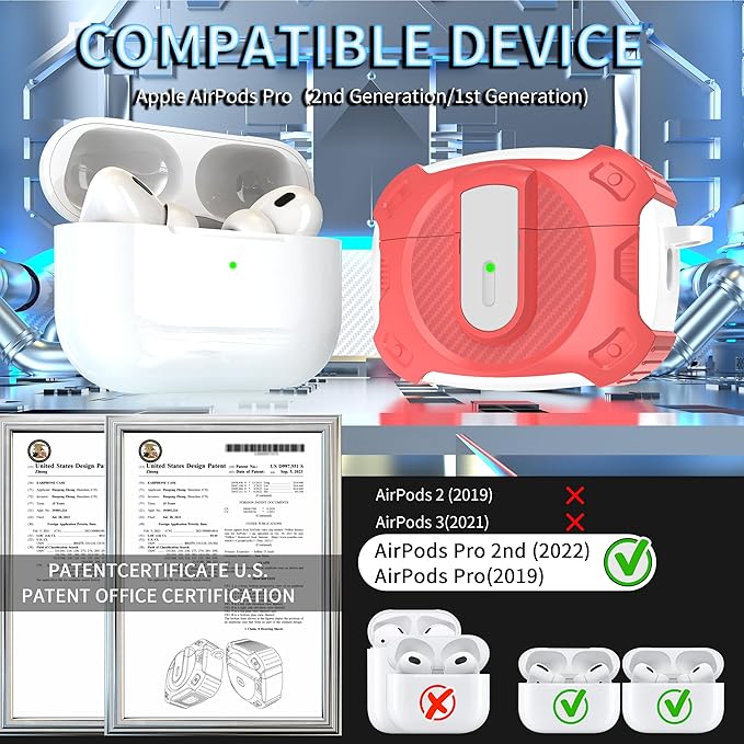 RFUNGUANGO for AirPods Pro 2 Case, Compatible with Airpods Pro Case 2nd / 1st Generation, Compatible with MagSafe, with Cleaning Kit and Keychain, Visible LED, Rosa