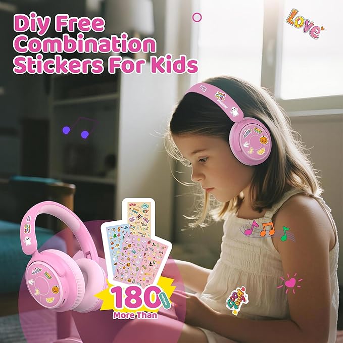 MIDOLA Kids Headphones Bluetooth 5.4 Wireless Volume Limited 85/94dB Hearing Protection Over Ear,68 Hours Playtime Foldable with Cable Aux Wired Built-in Mic for Toddler Child Travel School Pink
