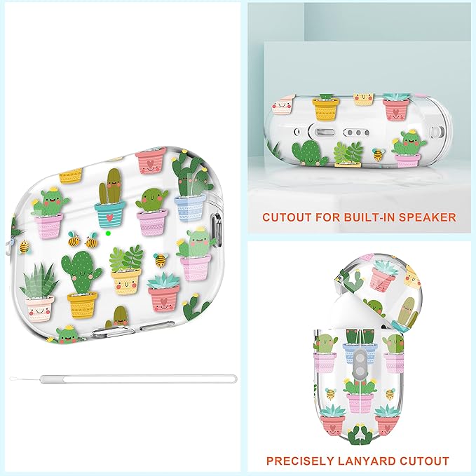 Maxjoy for AirPods Pro 2nd Generation Case, Clear AirPods Pro 2 Case for Women Men Cute Soft AirPod Pro 2 Cover with Keychain Strap for AirPod Pro 2nd Gen Cover 2023/2022, Cactus
