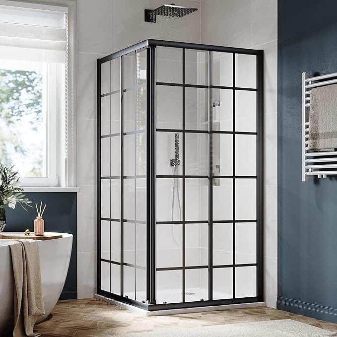 SUNNY SHOWER Double Sliding Shower Door with 1/4 in. Clear Tempered Glass Corner Shower Enclosure 36 in.D x36 in. W x 72 in. H Corner Shower Doors Black Hardware Framed Glass Shower Stalls