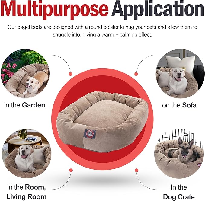 Majestic Pet 24 Inch Micro Velvet Calming Dog Bed Washable – Cozy Soft Round Dog Bed with Spine for Head Support - Fluffy Donut Puppy Mat 24x19x7 (inch) Small - Pearl (2025)