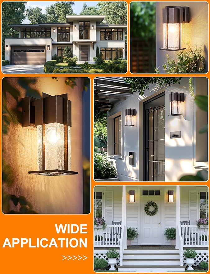 Oil Rubbed Bronze Outdoor Wall Light Fixtures with Crack-Like Glass, Modern Outdoor Sconce Exterior Lighting IP65 Waterproof, Front Porch Light Wall Mount for Garage Patio Front Door,Brown