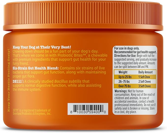 Zesty Paws Probiotics for Dogs, Digestive Enzymes Gut Flora, Digestive Health, Diarrhea & Bowel Support, DE111, Dog Probiotics Soft Chew for Pet Immune System, Chicken, 50 Ct
