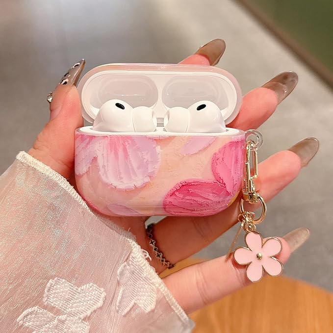 for AirPod Pro 3 Case 2025 Cute Aesthetic Flower for Women Girls Soft TPU Protective Cover with Keychain Compatible for AirPods Pro 3rd Generation (Pink IMD Floral)