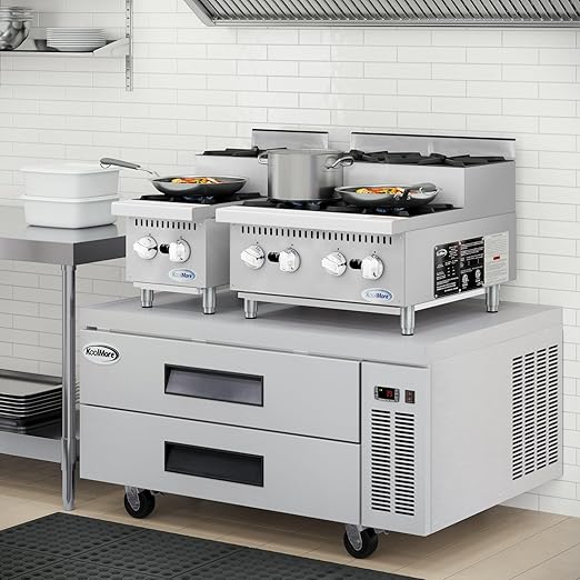 KoolMore 24 in. Commercial Four-Burner Natural Gas Step Up Range, 104000 BTU in Stainless-Steel, ETL Listed (KM-CRSU-24)
