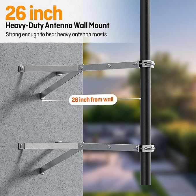 Heavy-Duty Antenna Wall Mount,Windproof Stand Off Wall Mast Mounting Clamps,1 Pair with Expansion Bolts (1 Pair Mount ( 3-Leg + 3-Leg), 26 Inch)