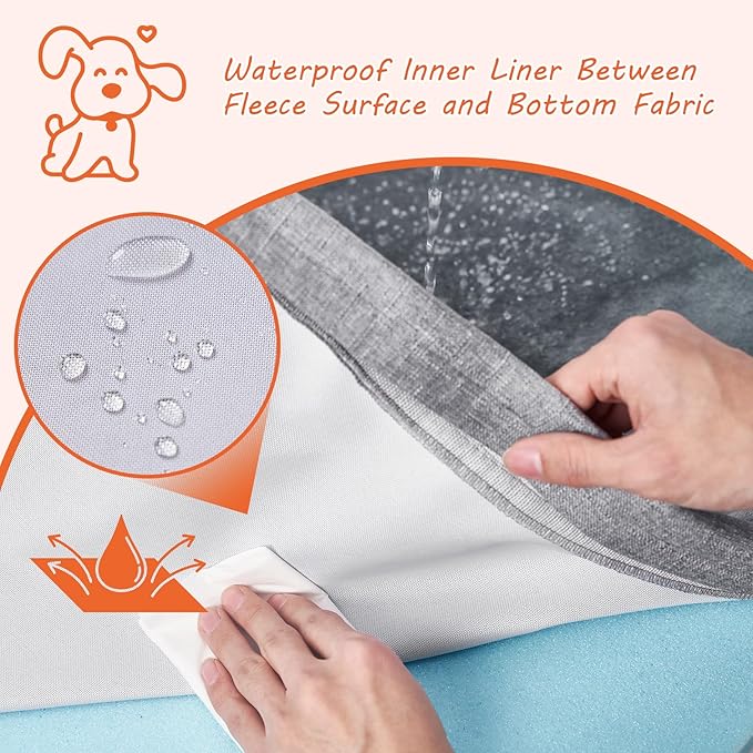 EHEYCIGA Memory Foam Dog Bed Orthopedic 35"x23"，Waterproof Pet Bed for Larged Size Dogs ，Washable Pet Mat with Removable Cover, Grey