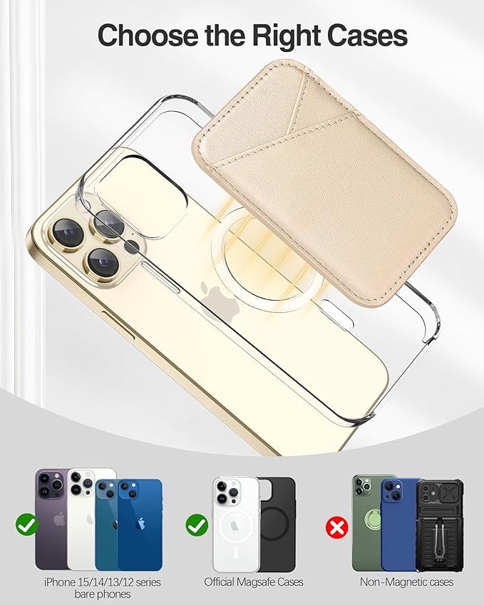 Miroddi for MagSafe Wallet, Strongest Magnetic Card Holder for iPhone 17/16/15/14/13/12 Series, Ultra-Thin Leather Magnetic Phone Wallet with 2 Card Slots, RFID Blocking, No More Falling, Gold