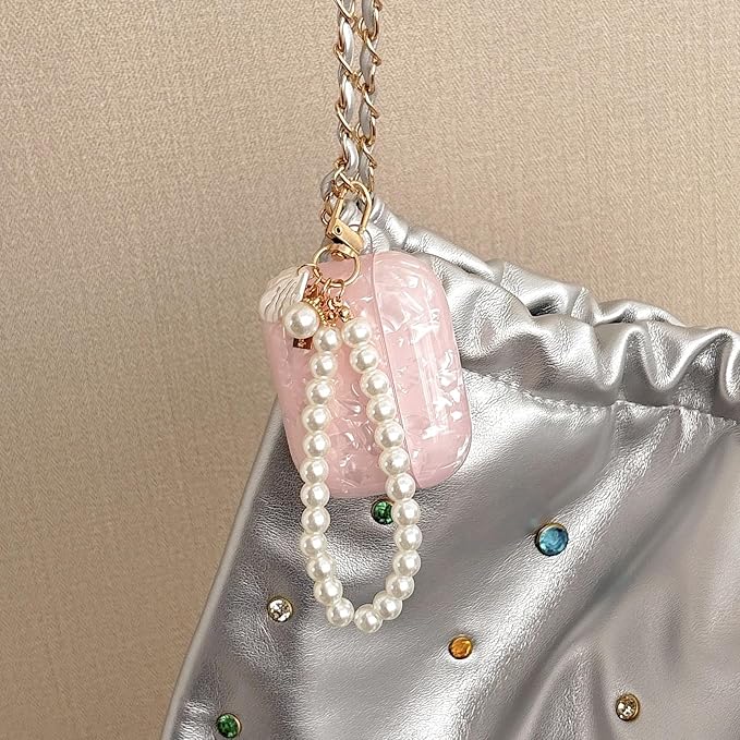Cute Case for Airpods Pro 3 (2025), Bling Shell Pattern Soft TPU Protective Cover with Luxury Pearl Shell Keychain for Apple Airpods Pro 3 Charging Case, Pink