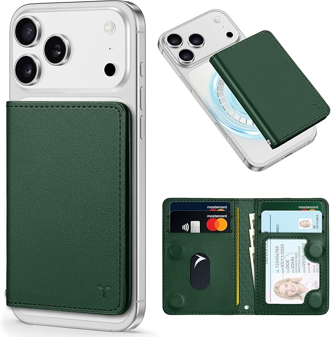 TUCCH for Magsafe Phone Wallet, RFID Blocking [6 Card Slots] [Clear ID Window] PU Leather Folio Women Men Magnetic Card Wallet for iPhone 17 16 15 14 13 12/Pro/Pro Max/Air/Plus, Evergreen