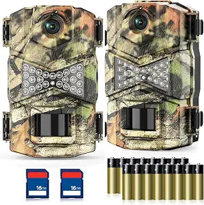 WOSODA 2 Pack Trail Cameras with Night Vision Motion Activated Waterproof,48MP Game Camera,1080P HD Trail Cam with SD Card for Wildlife Monitoring,Outdoor Scouting & Security(Non-WiFi)